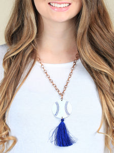 Baseball Tassel Necklace, Blue - Matarow