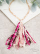 Pleasantly Plaid Tassel Necklace, Pink - Matarow