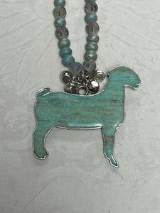 Turquoise Brushed Goat Necklace, Silver
